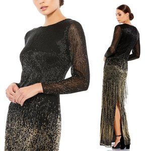 MAC DUGGAL LONG SLEEVE BEADED FRINGE EVENING GOWN #93584
